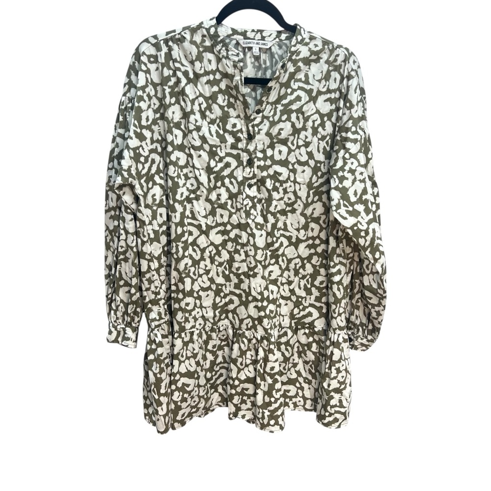 Elizabeth and James Leopard Patterned Long Sleeve Peplum Dress Small